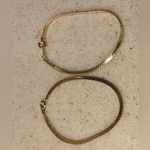 Gold Womens Herringbone Chain Bracelet Set 71/4 inch